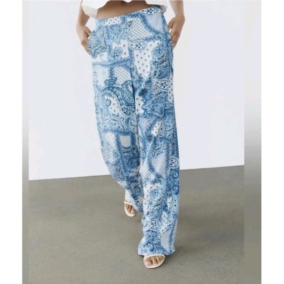 Zara Pants - Zara Paisley Print Pull On Wide Leg Pants Size XL NWOT
